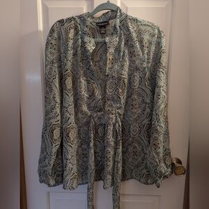 Lane Bryant Metallic Paisley Tie Front Blouse Shimmer Boho - Size 14/16